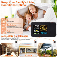 Atomic Projection Alarm Clock Radio Control Clock with WWVB Function Weather Station Dual Alarms Snooze Outdoor Wireless Temperature Humidity Sensor