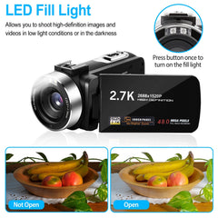 2.7K Camcorder 42MP 18X Zoom Digital Video Camera Rechargeable Vlogging Camera with 3in 270° Rotating IPS Screen Fill Light Remote Control Battery