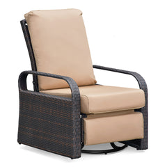 Outdoor Patio Rattan Wicker Swivel Recliner Chair;  Adjustable Reclining Chair 360° Rotating with Water Resistant Cushions