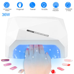 36W UV LED Lamp Nail Polish Dryer 15 LEDs Fingernail Toenail Gel Curing Machine Nail Art Painting Salon Tools Set US Plug