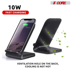 5 Core Magsafe Charger Portable Wireless Charging Station Fast Phone Charger Stand w Sleep Friendly LED 2 Charging Coil -10W Black