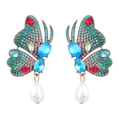 Fancy Alloy Butterfly Earrings with Diamond and Pearl Drop Earrings