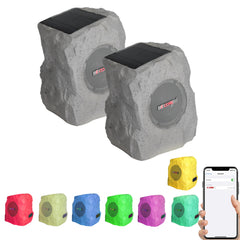 5 Core Outdoor Speakers Bluetooth Waterproof Linkable TWS 10W RMS Pool Patio Garden Wireless Subwoofer Outside Solar Rock Speaker w LED Light All Season Use - GRDNSPK SP GRY