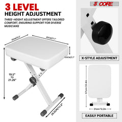 5 Core Keyboard Bench Height Adjustable Piano Chair Thick Padded Music Stool Heavy Duty Seat for Pianist Drum Guitar Player