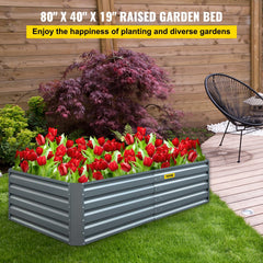 VEVOR Galvanized Raised Garden Bed, 80" x 40" x 19" Metal Planter Box, Gray Steel Plant Raised Garden Bed Kit, Planter Boxes Outdoor for Growing Vegetables,Flowers,Fruits,Herbs,and Succulents