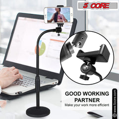 5 Core Gooseneck Phone Holder Stand for Desk Table Flexible Arm with Anti-Skid Round Base, Cell Phones Mount Clamp Compatible with All Smart Phones RBS MOB