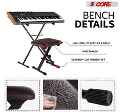 5 Core Keyboard Bench Adjustable Piano Stool Comfortable Thick Padded Heavy Duty Musician Seat - KBB 02 BR