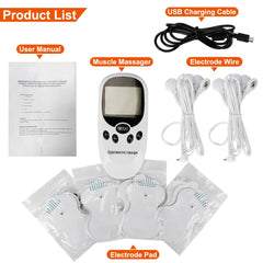 Electric Muscle Stimulator Dual Channels Pulse Massager Pain Relief Therapy Tens Device with Electrode Pads Wires