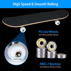 31x8in Skateboards Complete Standard Skate Boards For Girls Boys Beginner 9 Layers Maple Concave Skateboard For Kids Youth Teens