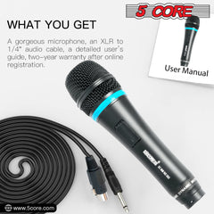 5 Core Handheld Wired Microphone Premium Dynamic Neodymium Unidirectional Mic W/Mesh Grille Metal Body ON/Off Switch 16ft Detachable Cable Suited for Singing, Speech, Karaoke with Clip + Bag- ND 26X