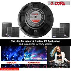 5 Core 15 Inch Subwoofer Speaker 8 Ohm Full Range Replacement DJ Woofer w 60 Oz Magnet - FR 15 140 MS