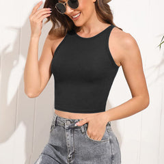 Women Sleeveless Cropped Tank Top High Neck Crop Racer Back Workout Top Machine Washable Summer