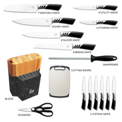 CHUSHIJI Knife set 16 Knife holder set Kitchen knife set Stainless steel knife set with blocks - Knife set Sharpening knife holder set Kitchen scissors Cutting board