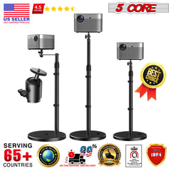 Projector Stand Height adjustable 28"-52" Tall Floor Stands w 3 Mounting Options 360° Rotatable Ball Head Heavy Duty Multipurpose Soporte Para Proyector for Home Office 5 Core PS FLR RB BLK