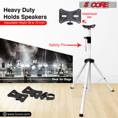 5 Core Speaker Stand Tripod Tall Height Adjustable Heavy Duty DJ Light Floor Stands Universal 35mm Pole Mount PA Studio Monitor Large Subwoofer Support - SS HD WH BAG