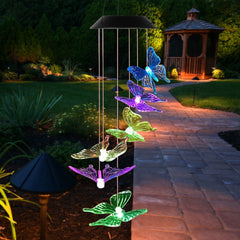 Solar LED Butterfly Wind Chimes Color Changing LED Butterfly String Light Patio Garden Decor