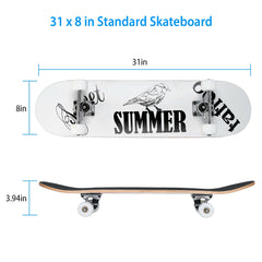 31x8in Skateboards Complete Standard Skate Boards For Girls Boys Beginner 9 Layers Maple Concave Skateboard For Kids Youth Teens