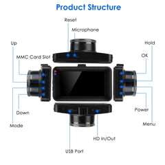 1080P Dual Dash Cam 3in Screen Vehicle Driving Recorder with Front Rear Camera G-Sensor Motion Detection Parking Monitor Night Vision Loop Recording 32G MMC Card Not Included