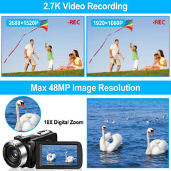 2.7K Camcorder 42MP 18X Zoom Digital Video Camera Rechargeable Vlogging Camera with 3in 270° Rotating IPS Screen Fill Light Remote Control Battery