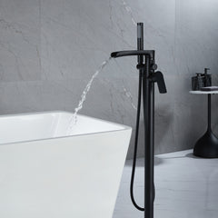 Single-Handle Freestanding Floor Mount Roman Tub Faucet Bathtub Filler with Hand Shower in Matte Black