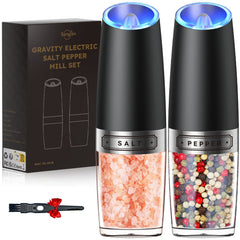 Gravity Electric Salt and Pepper Grinder Set Automatic Shakers Mill Grinder with LED Light, Battery Powered Adjustable Coarseness One Hand Operation, Upgraded Larger Capacity