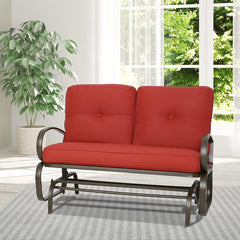 Patio Swing Glider Bench Outdoor Cushioed 2 Person Rocking Chair Garden Loveseat;  Brick Red