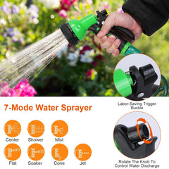 EVA Recoil Garden Hose Flexible Self-coiling Water Hose with 3/4' and 1/2' Adapter with 7 Spraying Modes for Boat Greenhouse Yard Patio