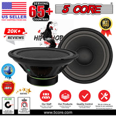 5 Core 10 Inch Subwoofer Speaker • 750W Peak • 8 Ohm Replacement DJ Pro Audio Bass Sub Woofer • w 1.25\" Voice Coil • 23 Oz Magnet- WF 10120 8OHM