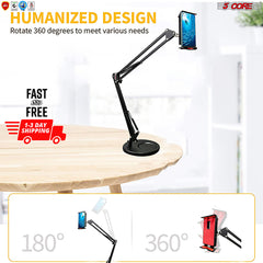 5 Core Desktop Cell Phone Holder 28 Inch Universal Phone Stand Overhead Camera Mount Flexible 360° Rotation Long Arm Bracket for 4-6.7in Phone Holder for Bed Office Kitchen ARM MOB