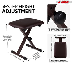 5 Core Keyboard Bench Adjustable Piano Stool Comfortable Thick Padded Heavy Duty Musician Seat - KBB 02 BR