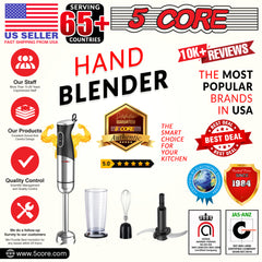 5 Core Handheld Blender 3 IN 1, Electric Hand Held Blenders 500W| Immersion 800ml Beaker & Whisk| 9 Speed Heavy Duty Stick, Stainless Steel Blades for Smoothies Puree Baby Food and Soups- HB1516 New