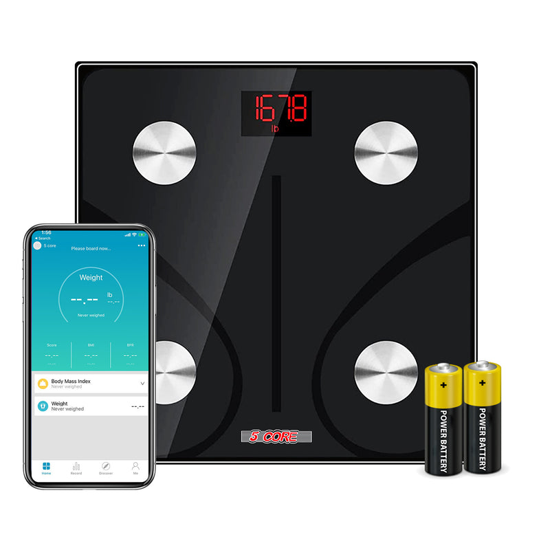 5 Core Scale for Body Weight Battery Power Smart Digital Most Accurate Fat Loss Machine Pesas Para Pesar Personas w App Sync - BBS DOT B BLK