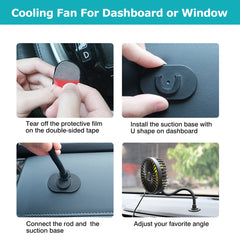 360º Rotatable Car Cooling Fan USB Vehicle Fan for Backseat Dashboard Window Clip Fan for Car Home with 3 Speeds