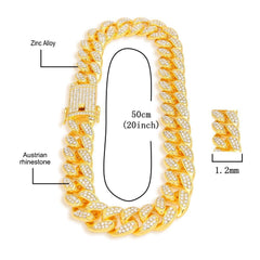 Mens Cuban Link Chain Watch Bracelet Necklace Choker Bling Jewelry for Men Big Plated  Gold Chains Hip Hop Men Watch Set