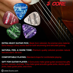 5 Core Guitar Picks 20 Pcs | Guitar Pick for Bass, Electric, Acoustic| Extra Heavy Gauge Durable Premium Celluloid Guitar Picks 1.2mm| 4xRed, 4xGreen, 4xWhite, 4xPurple, 4xBlue- G PICK EXH RGWPB 20PK