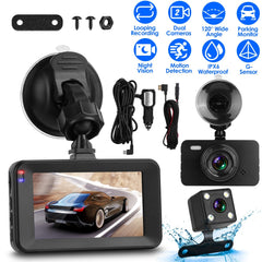 1080P Dual Dash Cam 3in Screen Vehicle Driving Recorder with Front Rear Camera G-Sensor Motion Detection Parking Monitor Night Vision Loop Recording 32G MMC Card Not Included