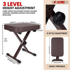 5 Core Keyboard Bench Height Adjustable Piano Chair Thick Padded Music Stool Heavy Duty Seat for Pianist Drum Guitar Player