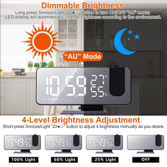 Projection Alarm Clock with Radio Function 7.5In Mirror LED Digital Alarm Clock