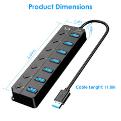 USB3.0 Hub Splitter 7Ports High Speed 5Gbps USB Data Expander with Separate ON OFF Switch for PC Computer