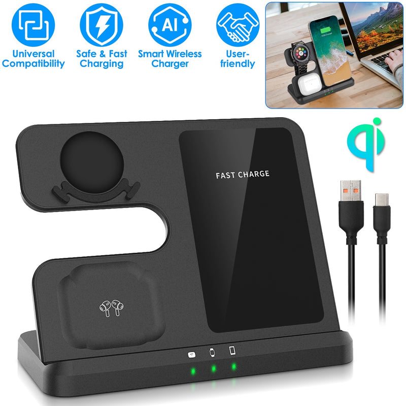 3 In 1 Fast Wireless Charger for Qi-enabled Phones Earphones Watches Wireless Charging Station