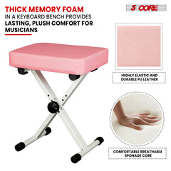 5 Core Keyboard Bench Height Adjustable Piano Chair Thick Padded Music Stool Heavy Duty Seat - KBB PNK HD