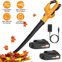 Cordless Leaf Blower Handheld Electric Battery Powered Air Blower Max 124MPH 300CFM with 2 Adjustable Speeds 2Pcs 18V 2000mA Battery and Charger for Yard Patio