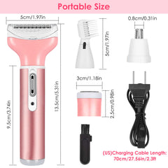 4 In 1 Women Electric Shaver Painless Rechargeable Hair Remover Eyebrow Nose Hair Cordless Trimmer Set