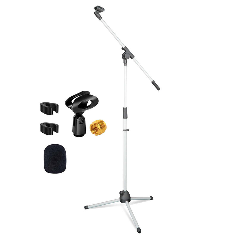 5 Core Tripod Mic Stand Heavy Duty Height Adjustable Floor Microphone Boom Arm Pedestal Para Microfono for Singing On Stage Studio - MS 080 WH