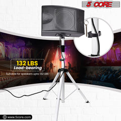 5 Core Speaker Stand Tripod Tall Height Adjustable Heavy Duty DJ Light Floor Stands Universal 35mm Pole Mount PA Studio Monitor Large Subwoofer Support - SS HD WH BAG