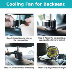 360º Rotatable Car Cooling Fan USB Vehicle Fan for Backseat Dashboard Window Clip Fan for Car Home with 3 Speeds