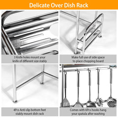 Over Sink Dish Drying Rack Shelf Stainless Steel Kitchen Countertop Bowl Dish Chopping Board Organizer Rack