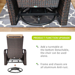 Outdoor Patio Rattan Wicker Swivel Recliner Chair;  Adjustable Reclining Chair 360° Rotating with Water Resistant Cushions