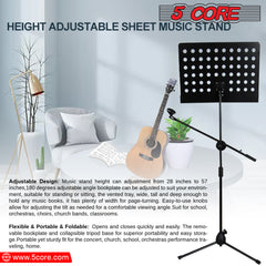 5 Core Music Stand 2-IN-1 Professional Portable Sheet Music Stand with Detachable Microphone Stand, 21.6'- 63' Adjustable Dual-Use Music Book Stand & Projector Stand, Super Sturdy Heavy Duty-MUS MH