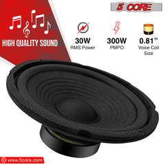 5 Core 6" Inch Car Subwoofer Pair - 300 Watt Audio Speaker High Power Bass Woofer 4 Ohm for Vehicle - WF 672 2 PCS